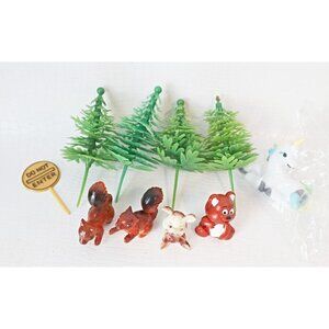 Vintage Cake Toppers Animals In the Forest Squirrels Unicorn Trees Bear Bunny Ca